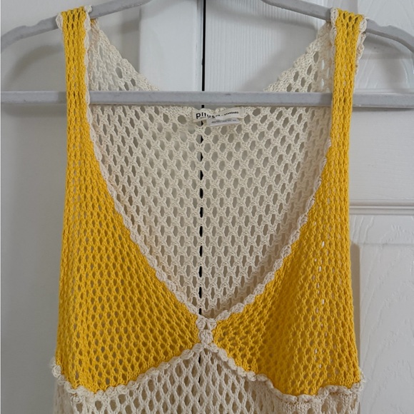 Pitusa CROCHET COLORBLOCK SIREN DRESS Yellow Resort Beach Vacation - Picture 5 of 7
